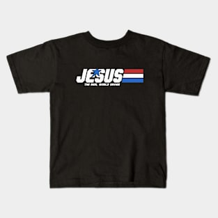 Jesus, the real World savior, white text Kids T-Shirt